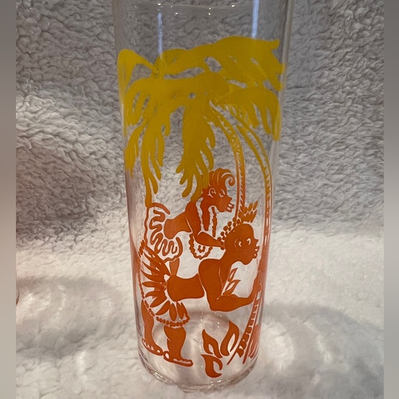 Federal Glass Native Palm Tree Kiss 4 Pc Vintage 6" Highball Tumblers 1950s - Picture 2 of 12